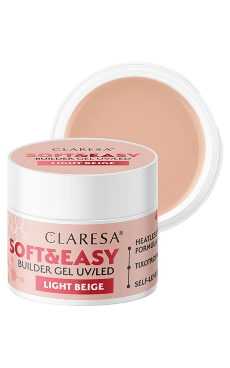 CLARESA CLARESA, SOFT & EASY, nagų priauginimo gelis Light Beige, naudojamas su UV LED lempomis, 1 vnt.  15 g