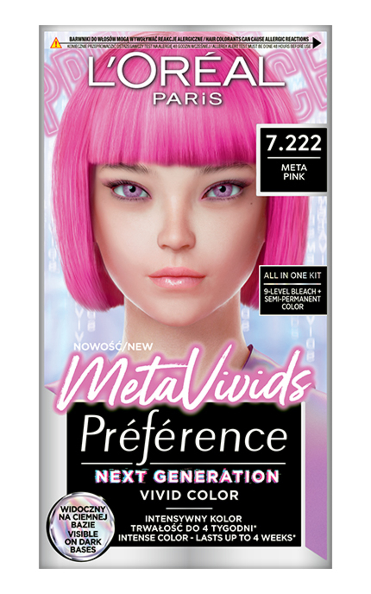 L'ORÉAL PARIS PREFERENCE, META VIVIDS, plaukų dažai, 7.222 META PINK, 1 vnt.