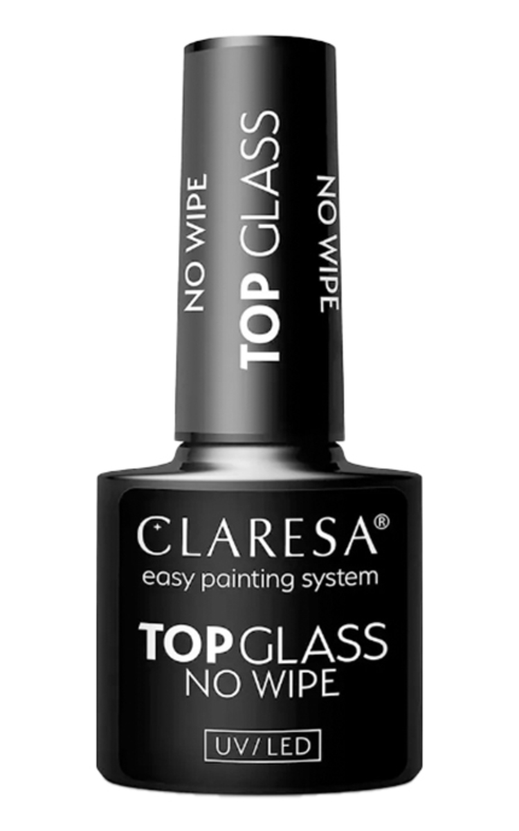 CLARESA CLARESA, TOP GLASS NO WIPE UV LED, hibridinis nagų lako viršutinis sluoksnis, 1 vnt. 5 g