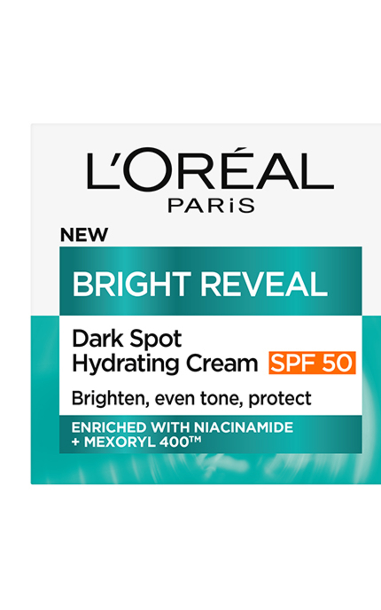 L'OREAL PARIS, BRIGHT REVEAL, tamsias dėmes šviesinantis drėkinantis kremas su SPF 50, 50 ml