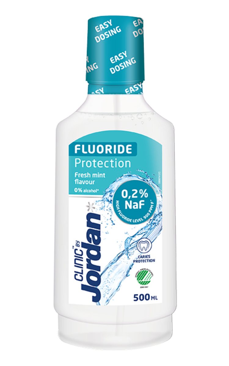 JORDAN JORDAN CLINIC, FLUORIDE PROTECTION, burnos skalavimo skystis, 500 ml. 500 ml