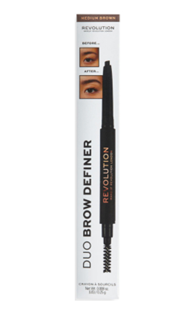 MAKE UP REVOLUTION MAKE UP REVOLUTION, DUO BROW DEFINER, Medium Brown, antakių pieštukas, 1 vnt. 1 vnt.