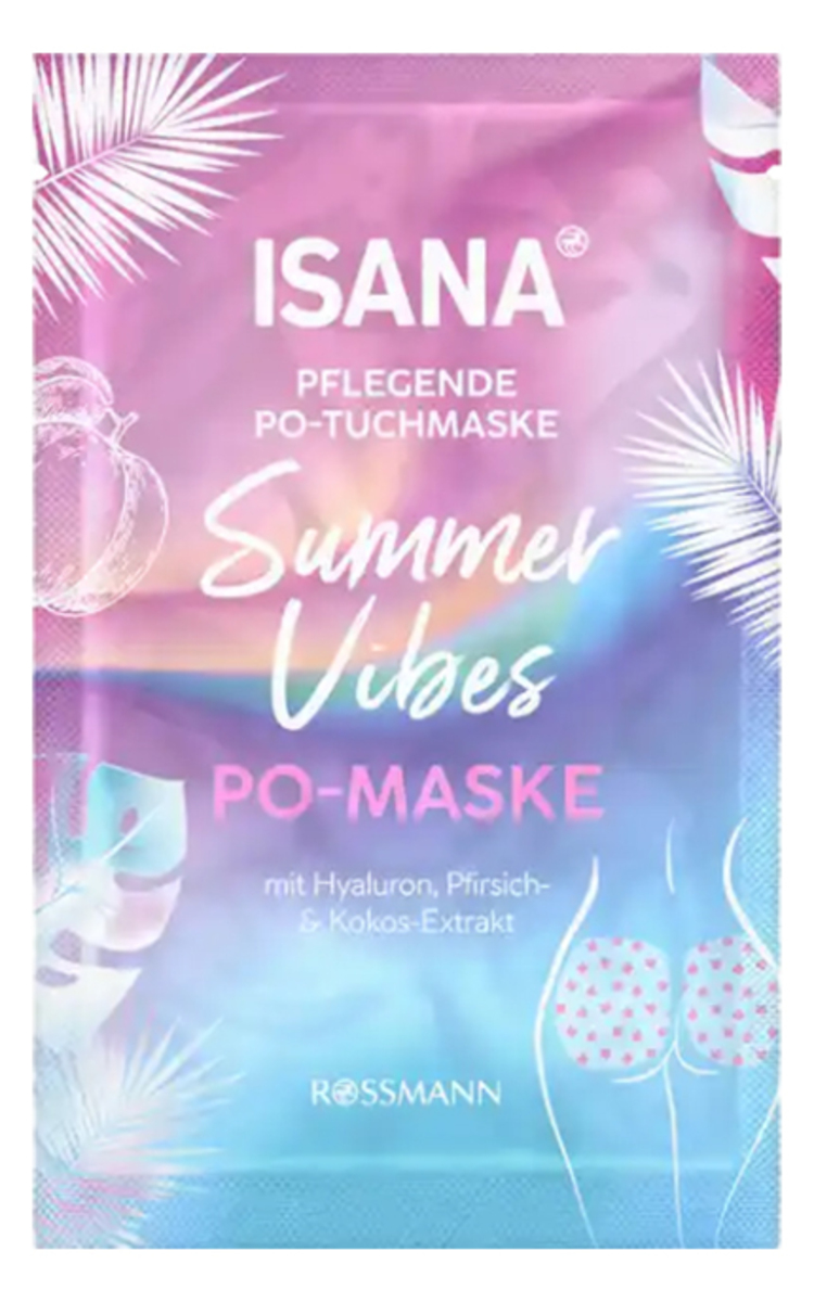 ISANA ISANA, SUMMER VIBES, puoselėjamoji užpakaliuko odos kaukė su hialuronu, persikų ir kokosų ekstraktais, 1 vnt. 2 vnt.