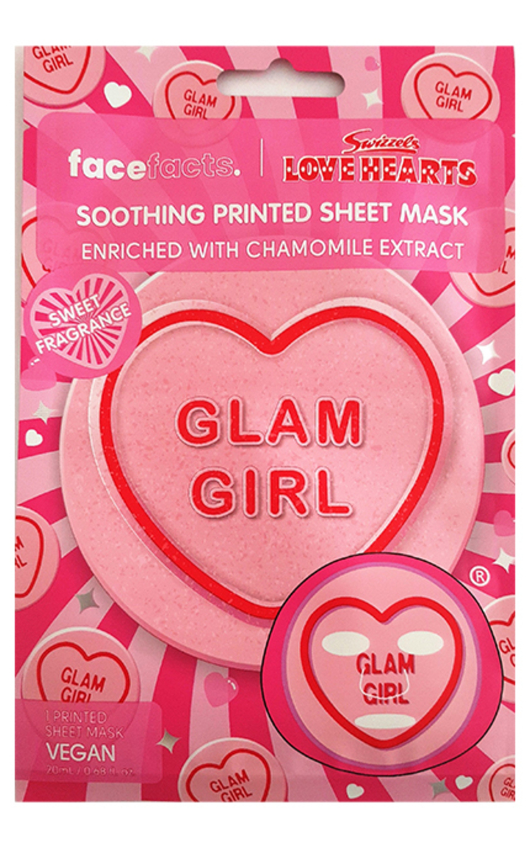 FACE FACTS X LOVE HEARTS, GLAM GIRL, raminanti ir maitinanti veido kaukė, 1 vnt.