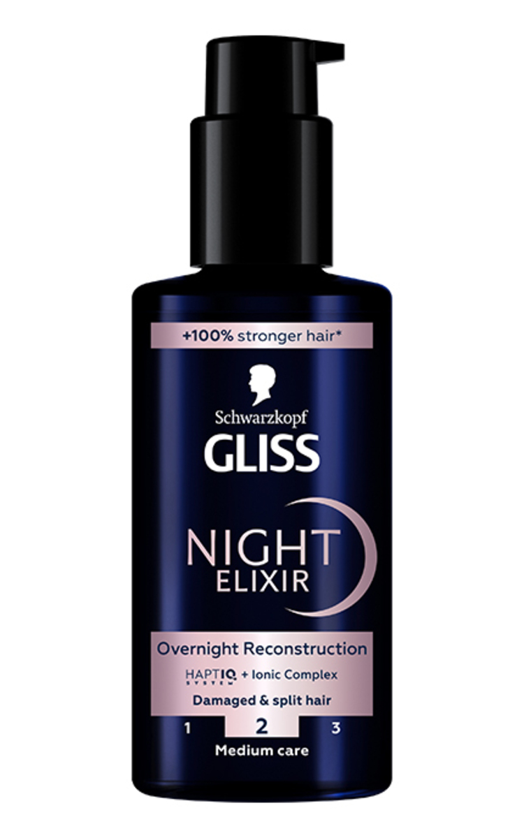 GLISS SCHWARZKOPF, GLISS, NIGHT ELIXIR, OVERNIGHT RECONSTRUCTION, serumas plaukams, 100 ml. 100 ml