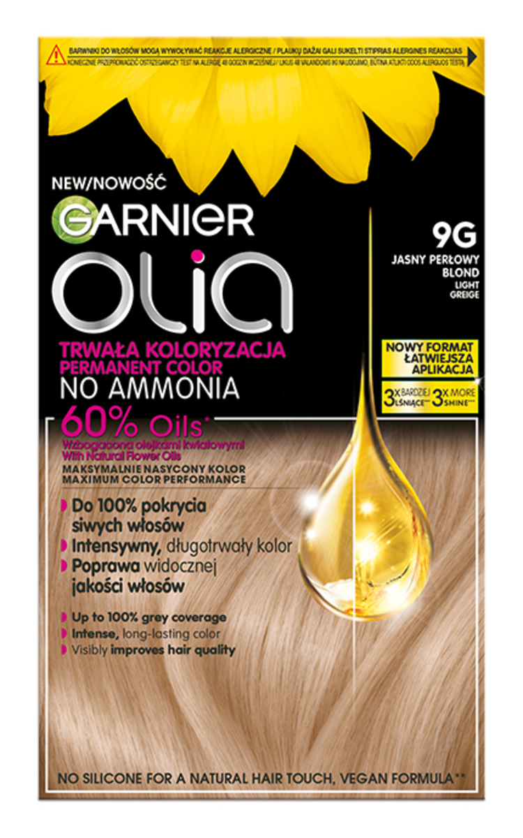 GARNIER OLIA GARNIER, OLIA, ilgalaikiai aliejiniai plaukų dažai be amoniako, 9G LIGHT GREIGE, 1 vnt. 1 vnt.