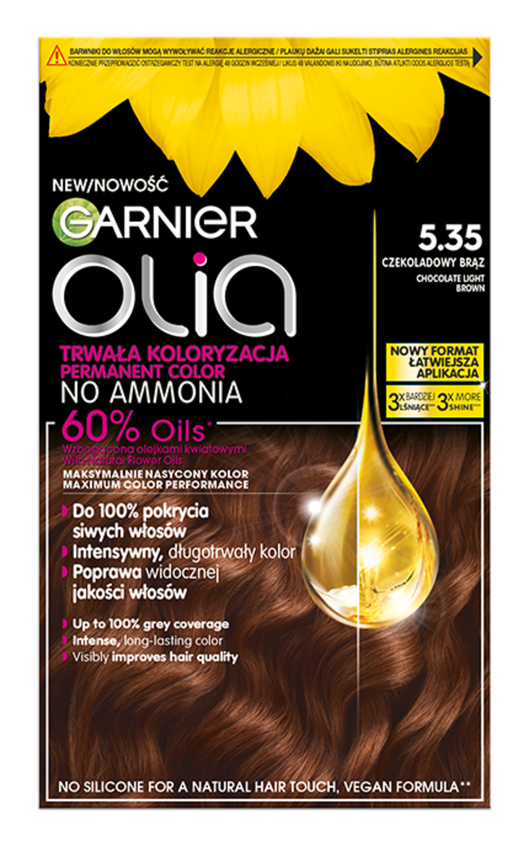 GARNIER OLIA GARNIER, OLIA, ilgalaikiai aliejiniai plaukų dažai be amoniako, 5.25 CHOCOLATE LIGHT BROWN, 1 vnt. 1 vnt.