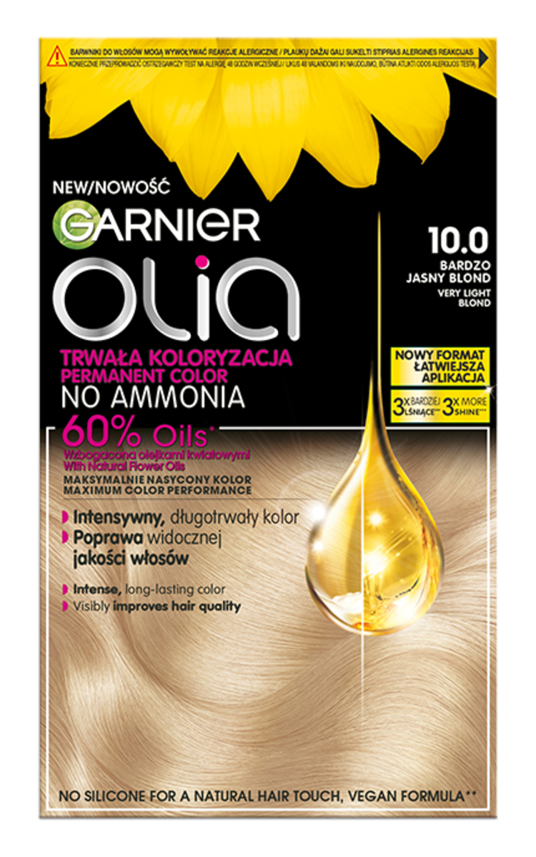 GARNIER OLIA GARNIER, OLIA, ilgalaikiai aliejiniai plaukų dažai be amoniako, 10.0 VERY LIGHT BLOND, 1 vnt. 1 vnt.