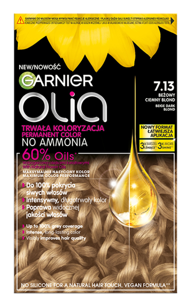 GARNIER OLIA GARNIER, OLIA, ilgalaikiai aliejiniai plaukų dažai be amoniako, 7.13 BEIGE DARK BLOND, 1 vnt. 1 vnt.