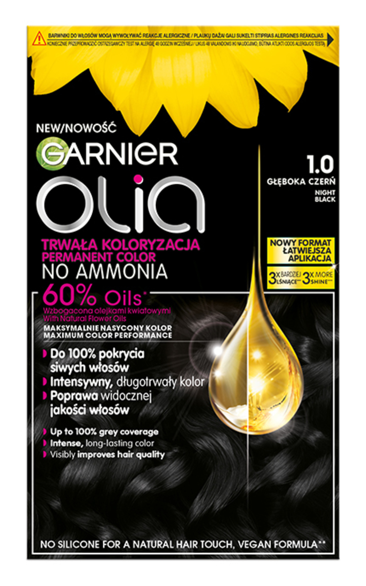 GARNIER OLIA GARNIER, OLIA, ilgalaikiai aliejiniai plaukų dažai be amoniako, 1.0 NIGHT BLACK, 1 vnt. 1 vnt.