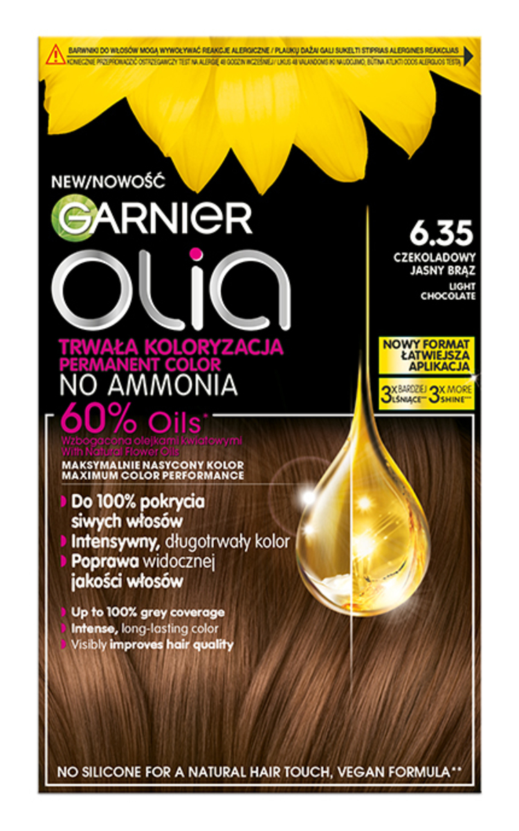 GARNIER OLIA GARNIER, OLIA, ilgalaikiai aliejiniai plaukų dažai be amoniako, 6.35 LIGHT CHOCOLATE, 1 vnt. 1 vnt.