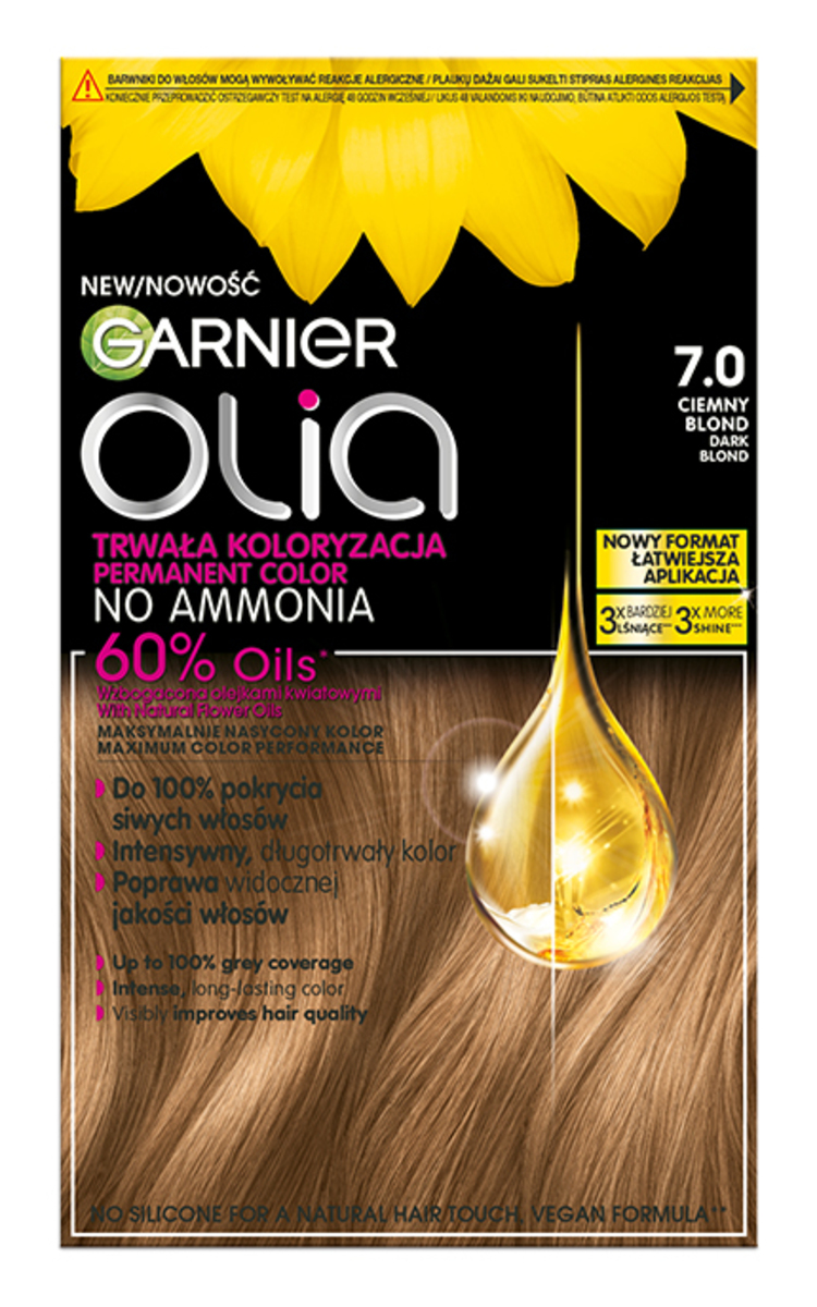 GARNIER OLIA GARNIER, OLIA, ilgalaikiai aliejiniai plaukų dažai be amoniako, 7.0 DARK BLOND, 1 vnt. 1 vnt.