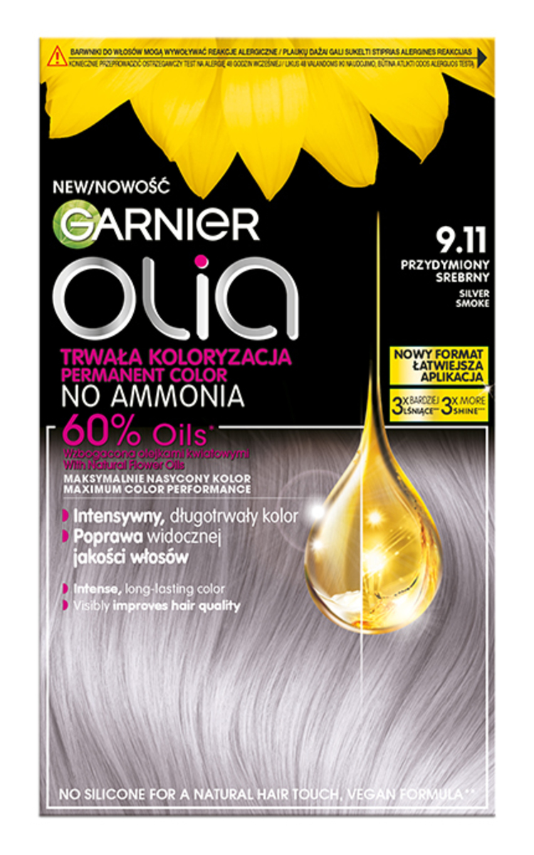 GARNIER OLIA GARNIER, OLIA, ilgalaikiai aliejiniai plaukų dažai be amoniako, 9.11 SILVER SMOKE, 1 vnt. 1 vnt.