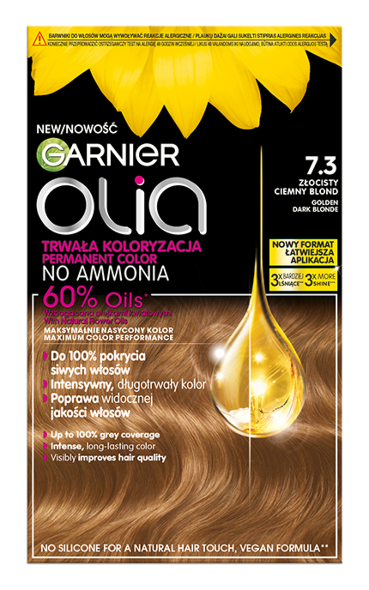 GARNIER OLIA GARNIER, OLIA, ilgalaikiai aliejiniai plaukų dažai be amoniako, 7.3 GOLDEN DARK BLONDE, 1 vnt. 1 vnt.