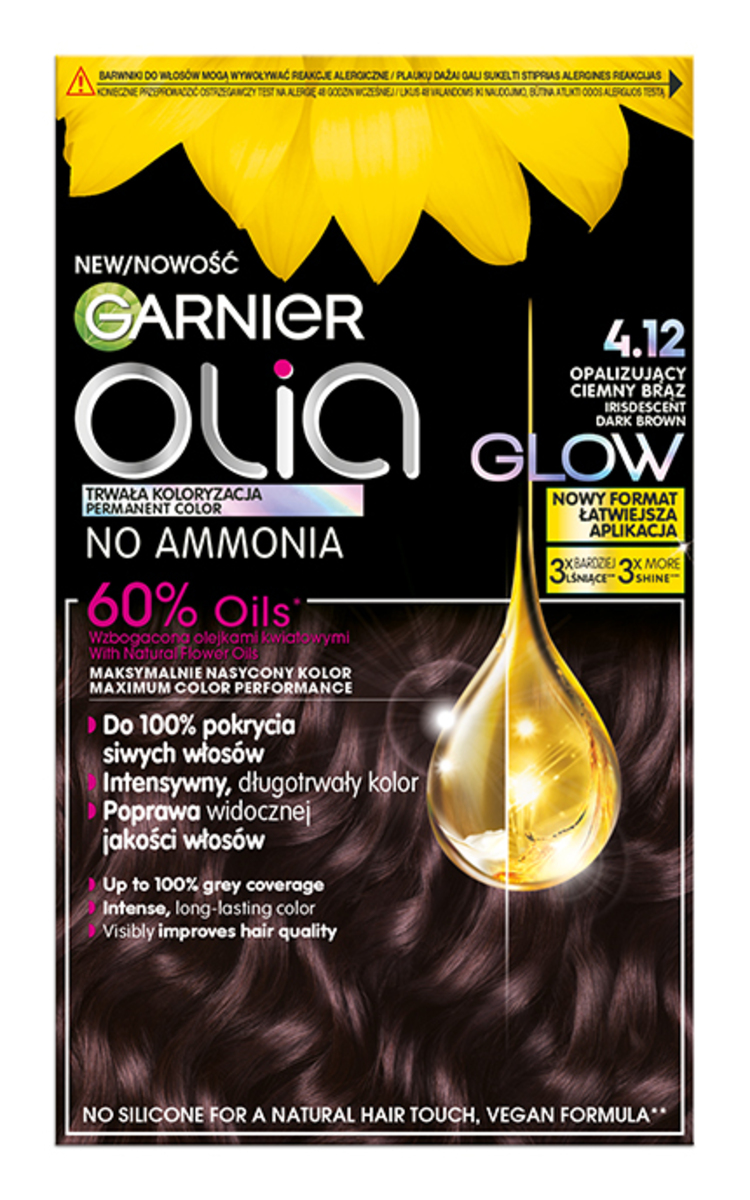 GARNIER OLIA GARNIER, OLIA, ilgalaikiai aliejiniai plaukų dažai be amoniako, 4.12 DARK BROWN, 1 vnt. 1 vnt.