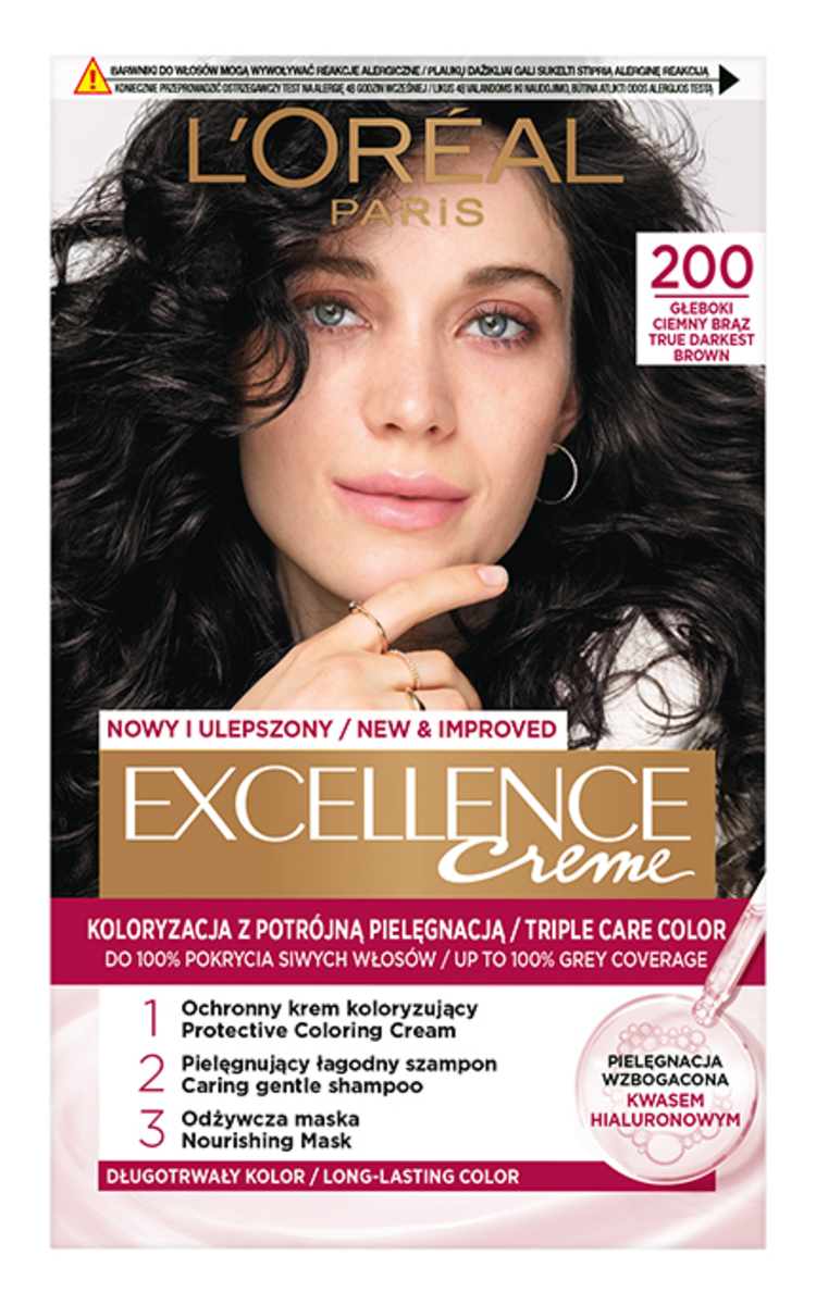 L′ORÉAL PARIS EXCELLENCE CREME L′ORÉAL PARIS, EXCELLENCE CREME, ilgalaikiai plaukų dažai, 200 TRUE DARKEST BROWN, 1 vnt. 1 vnt.