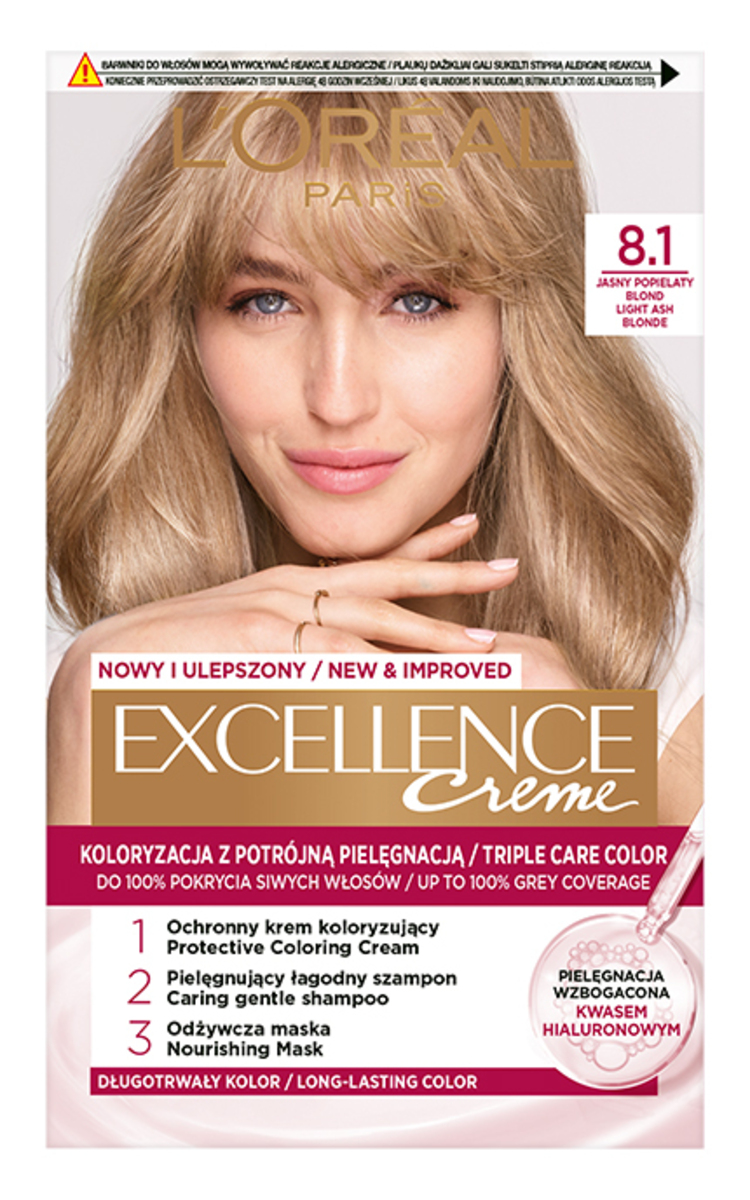 L′ORÉAL PARIS EXCELLENCE CREME L′ORÉAL PARIS, EXCELLENCE CREME, ilgalaikiai plaukų dažai, 8.1 LIGHT ASH BLONDE, 1 vnt. 1 vnt.