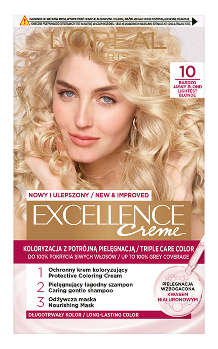 L′ORÉAL PARIS EXCELLENCE CREME L′ORÉAL PARIS, EXCELLENCE CREME, ilgalaikiai plaukų dažai, 10 LIGHTEST BLOND, 1 vnt. 1 vnt.