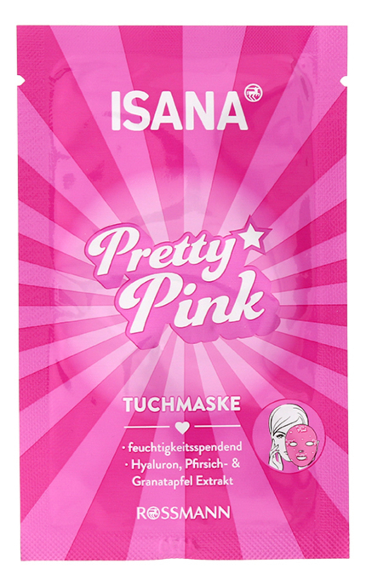 ISANA ISANA, PRETTY PINK, drėkinamoji lakštinė kaukė su hialurono rūgštimi ir persikų bei granatų ekstraktais, 1 vnt. 1 vnt.