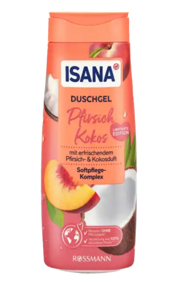 ISANA ISANA, PFIRSICH KOKOS, dušo gelis su gaiviu persikų ir kokosų aromatu, 300 ml. 300 ml