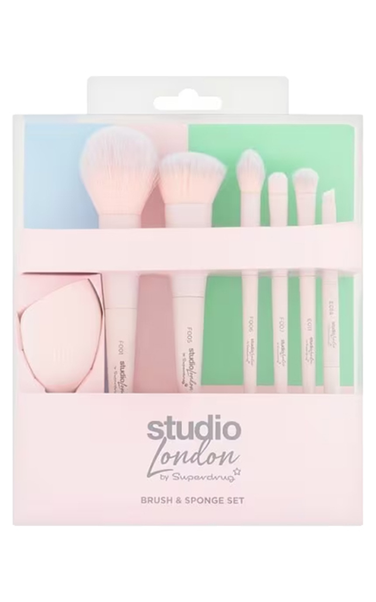 SUPERDRUG, STUDIO LONDON, didelių šepetėlių rinkinys su kempinėle, 1 vnt.