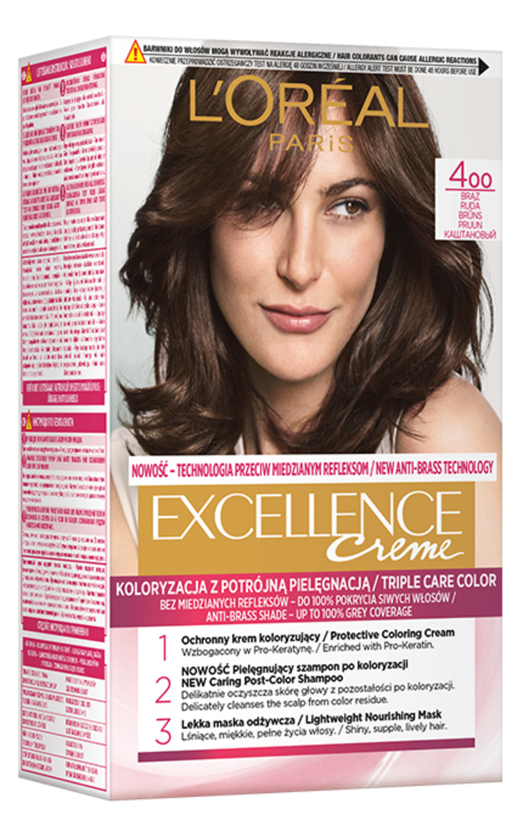 L′ORÉAL PARIS EXCELLENCE CREME L′ORÉAL PARIS, EXCELLENCE CREME, ilgalaikiai plaukų dažai, 4.00 Ruda, 1 vnt.