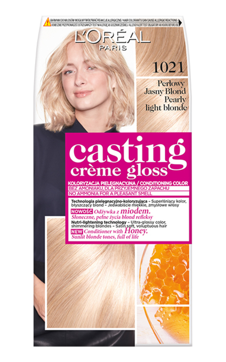 L′ORÉAL PARIS CASTING CREME GLOSS L′ORÉAL PARIS CASTING CREME GLOSS, pusiau ilgalaikiai plaukų dažai be amoniako, 1021 Pearly Light Blonde, 1 vnt.