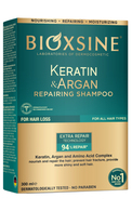 BIOXSINE/BIOXCIN, atstatomasis plaukų šampūnas su keratinu ir argano aliejumi, nuo plaukų slinkimo, 300 ml.